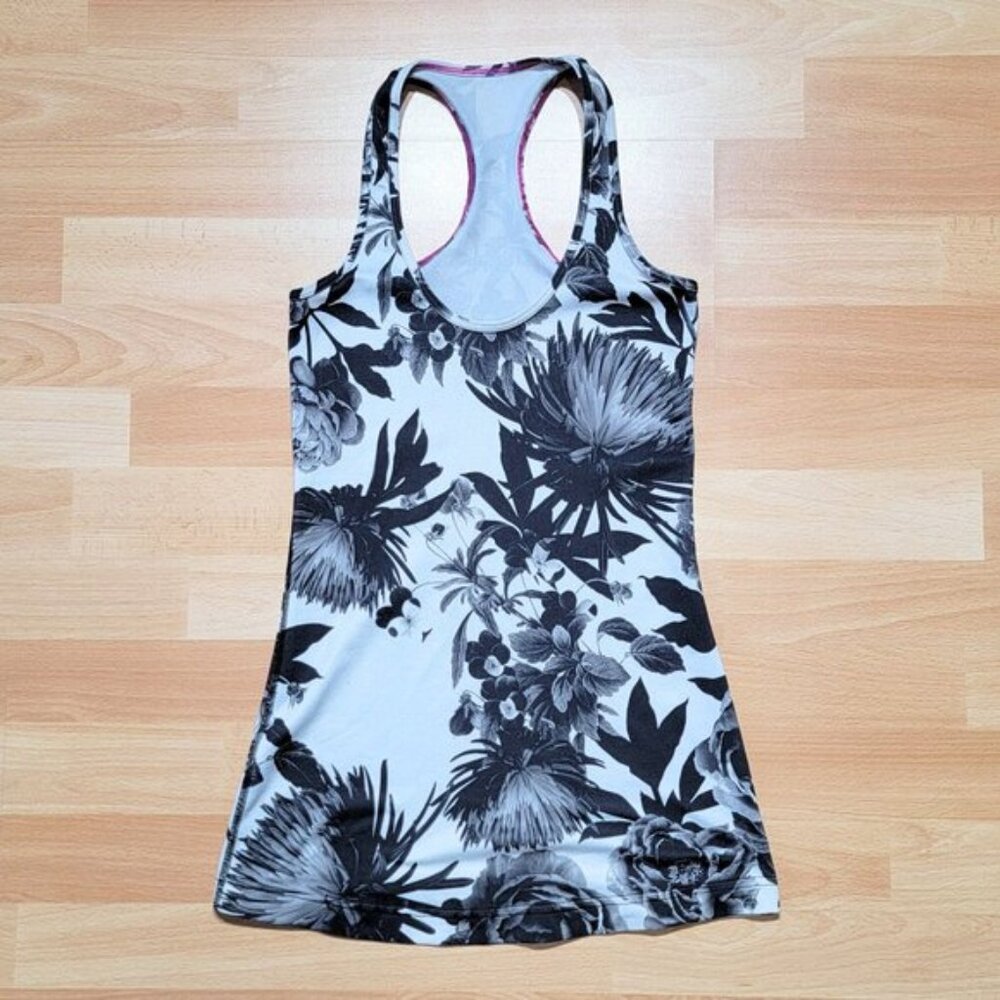 Lululemon Athletic Racerback Tank Top Black White Floral Print | Size: Small